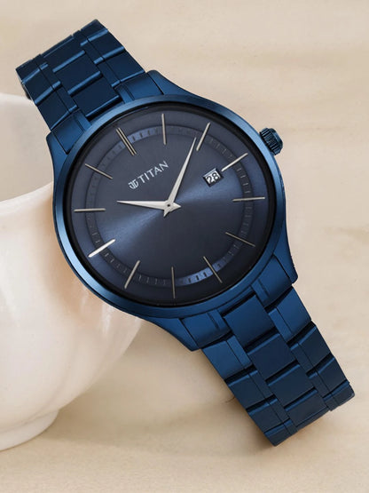 Titan Classique Slimline Quartz Analog With Blue Dial Watch - NT90142QM01