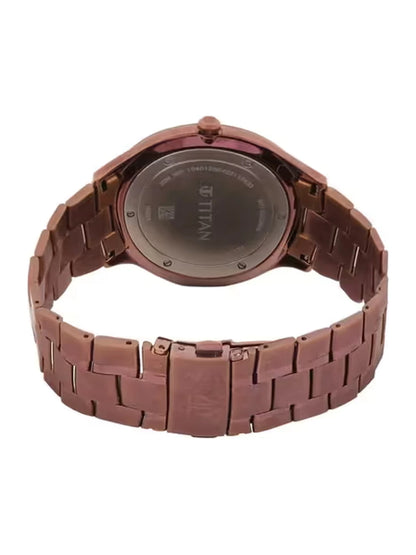 Titan Round Brown Dial Analog Watch With Day & Date Display & Metal Strap  - NT90142QM05