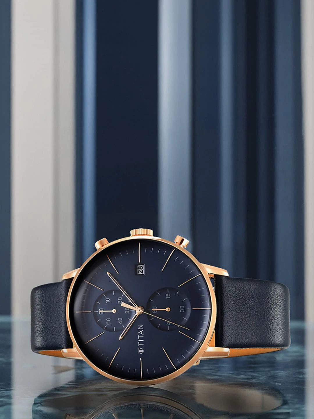 Titan Infinity Display Chronograph Analog With Blue Dial Watch - NT90146WL01