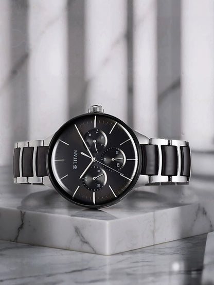 Titan Ceramic Fusion Multifunction Analog With Black Dial Watch - NT90148KD01