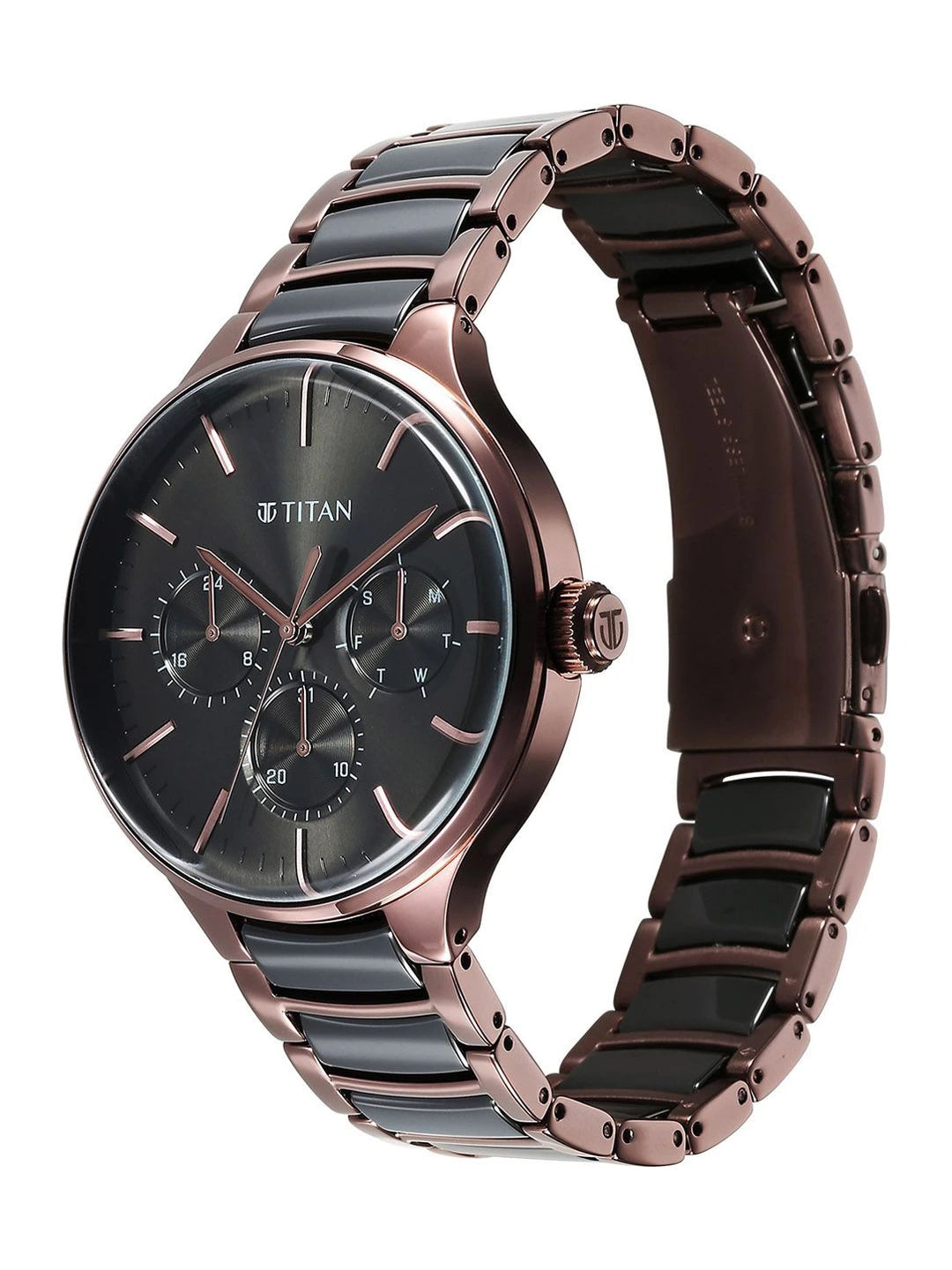 Titan Round Grey Dial Analog Watch With Multifunction Display & Metal Strap - NT90148KD05