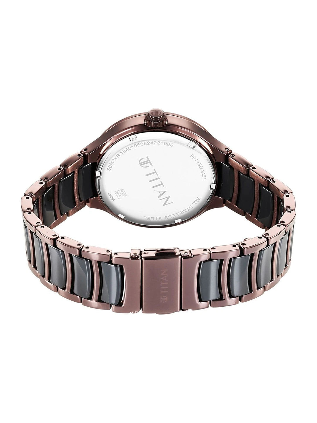 Titan Round Grey Dial Analog Watch With Multifunction Display & Metal Strap - NT90148KD05