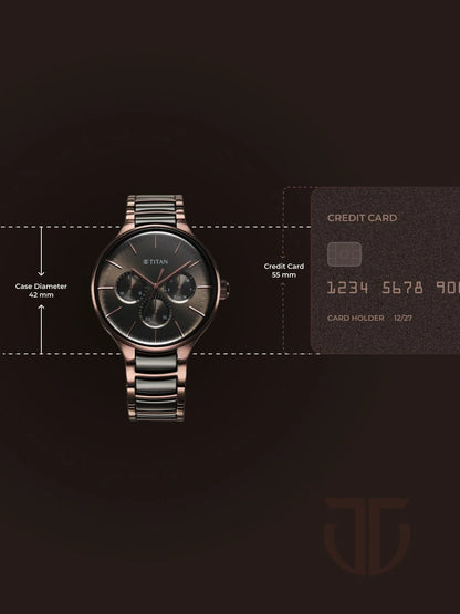 Titan Round Grey Dial Analog Watch With Multifunction Display & Metal Strap - NT90148KD05