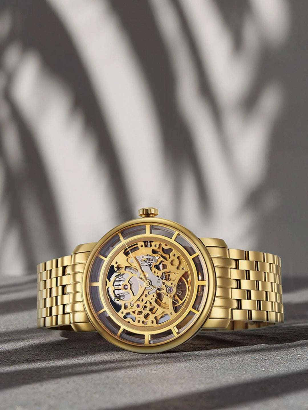 Titan Mechanical Slimline Automatic With Golden Dial Watch - NT90158YM01