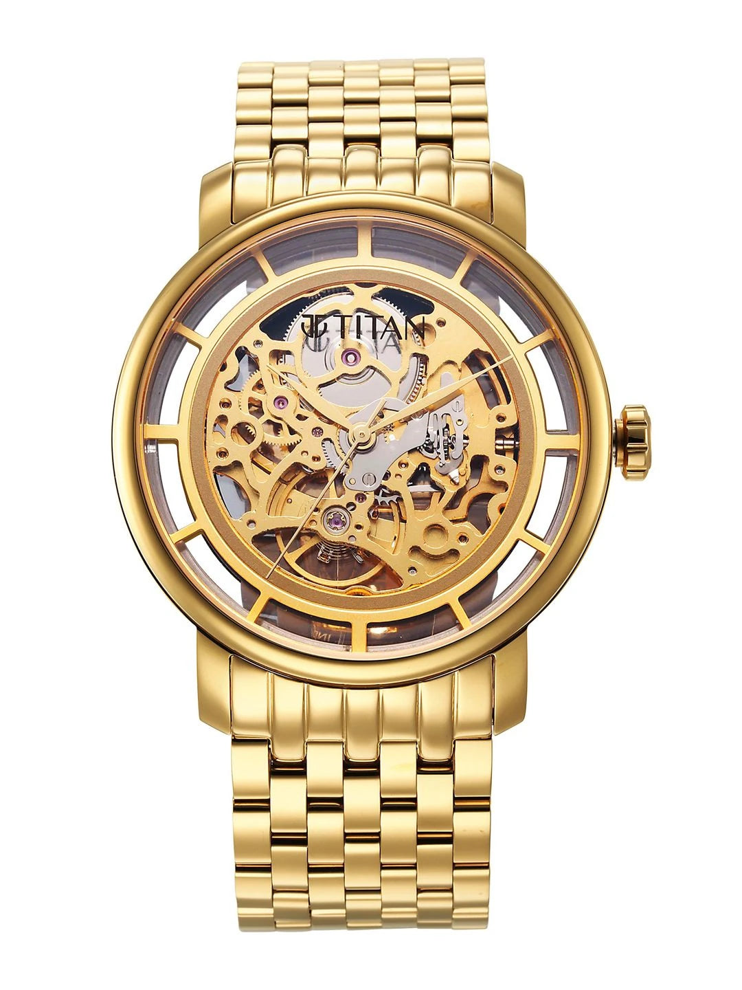 Titan Mechanical Slimline Automatic With Golden Dial Watch - NT90158YM01