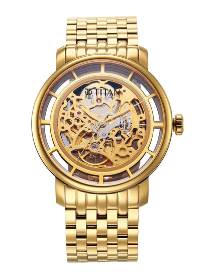 Titan Mechanical Slimline Automatic With Golden Dial Watch - NT90158YM01