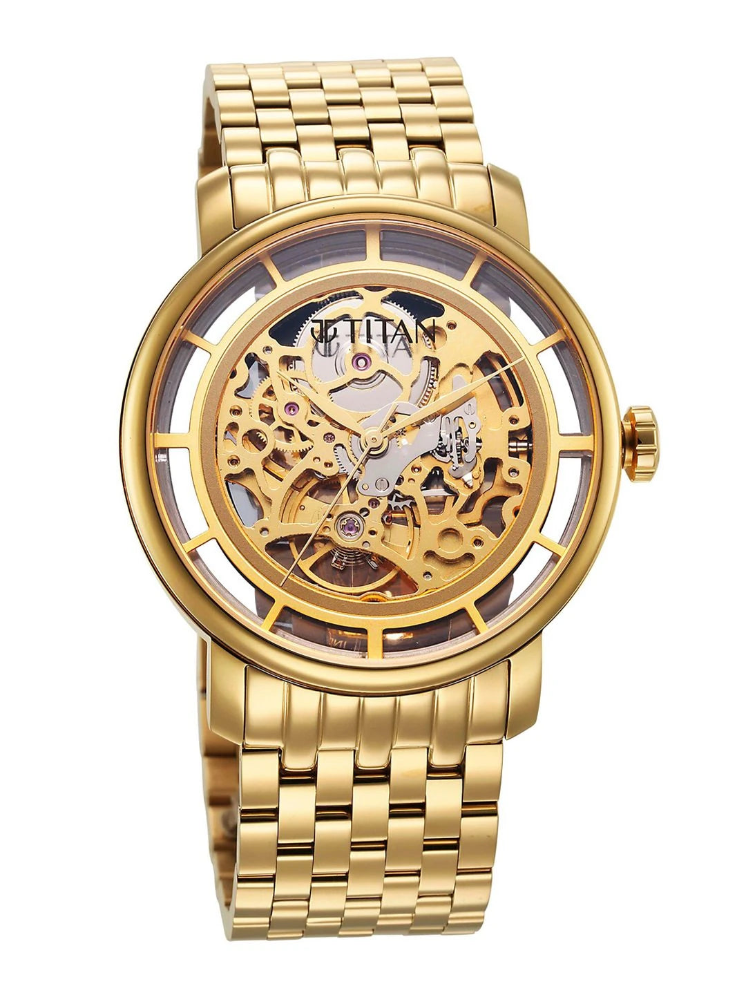 Titan Mechanical Slimline Automatic With Golden Dial Watch - NT90158YM01