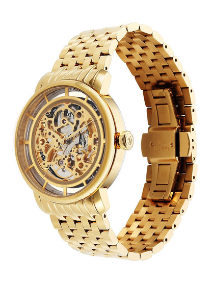 Titan Mechanical Slimline Automatic With Golden Dial Watch - NT90158YM01