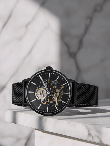 Titan Slimline Mechanical With Black Dial Watch - NT90159NM01