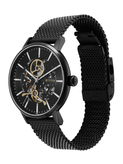 Titan Slimline Mechanical With Black Dial Watch - NT90159NM01