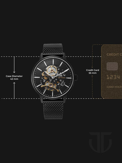 Titan Slimline Mechanical With Black Dial Watch - NT90159NM01