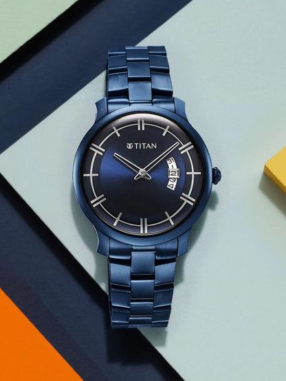 Titan Classic Quartz Analog With Blue Dial Watch - NT90170QM01