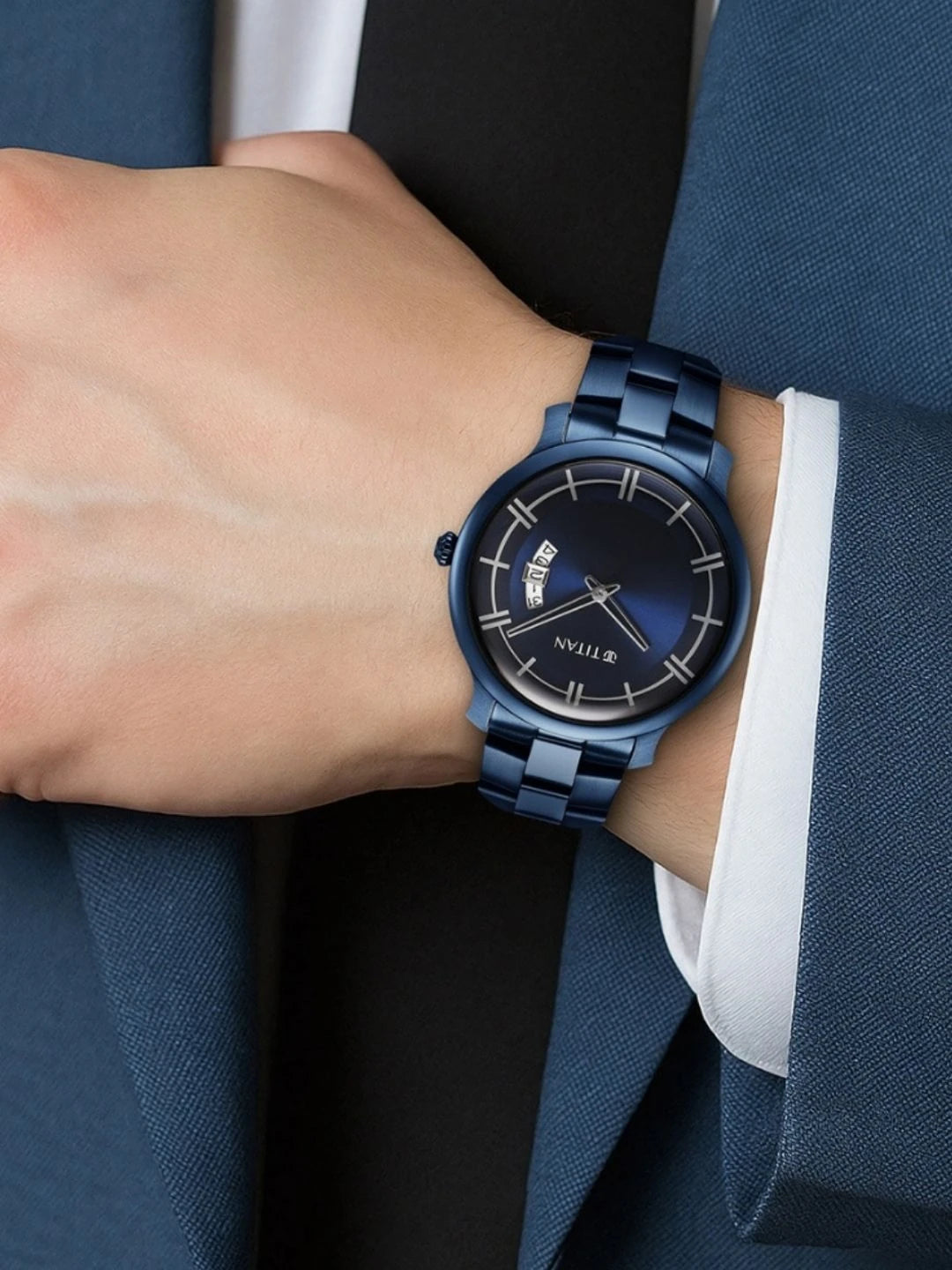 Titan Classic Quartz Analog With Blue Dial Watch - NT90170QM01