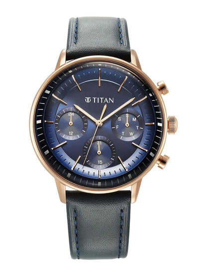 Titan Light Leathers Multifunction Analog With Blue Dial Watch - NT90171WL01