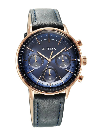 Titan Light Leathers Multifunction Analog With Blue Dial Watch - NT90171WL01