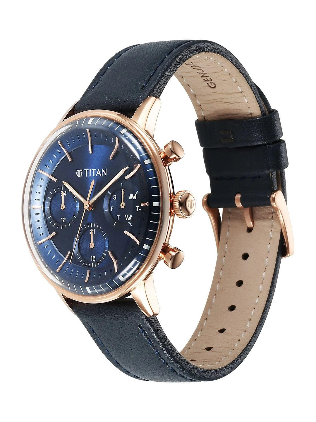 Titan Light Leathers Multifunction Analog With Blue Dial Watch - NT90171WL01