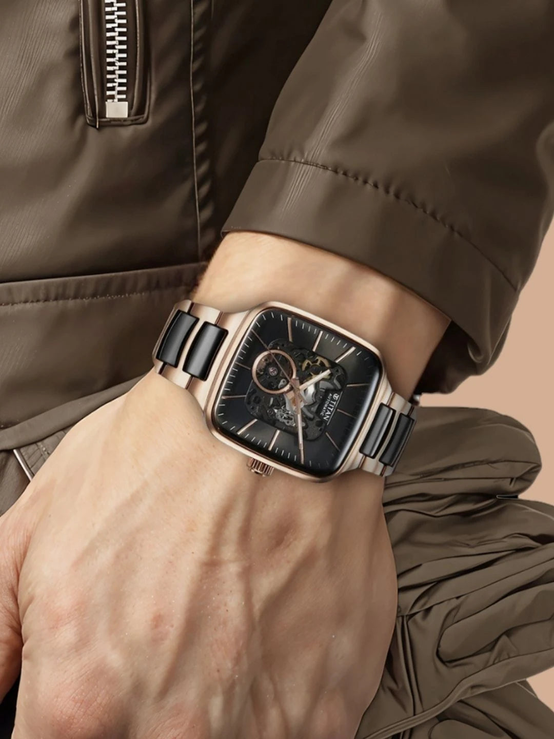 Titan Ceramic Fusion Automatic With Black Dial Watch - NT90175KD03