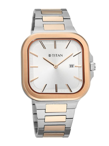 Titan Classique Slim Square Quartz Analog With Silver Dial Watch - NT90176KM01