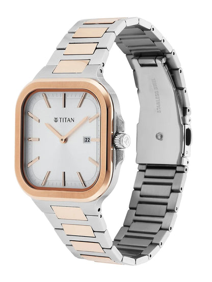 Titan Classique Slim Square Quartz Analog With Silver Dial Watch - NT90176KM01