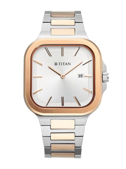 Titan Classique Slim Square Quartz Analog With Silver Dial Watch - NT90176KM01