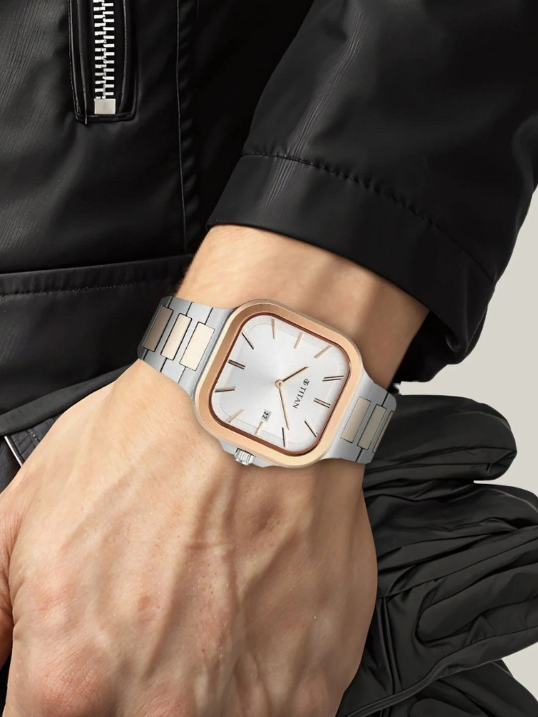 Titan Classique Slim Square Quartz Analog With Silver Dial Watch - NT90176KM01