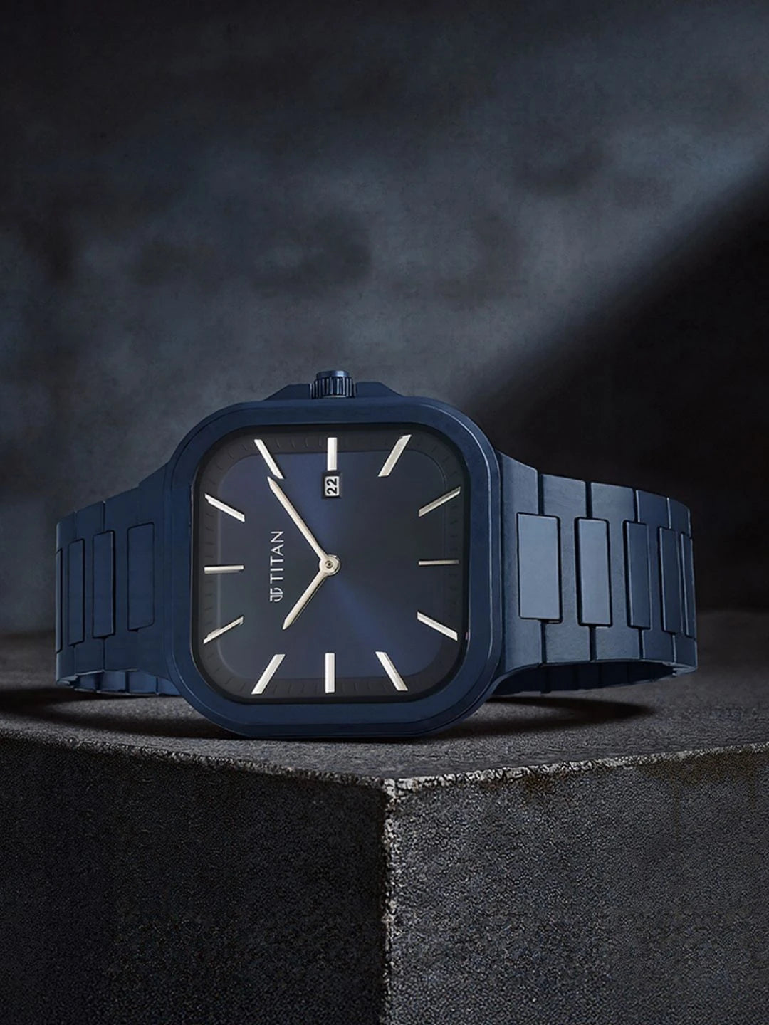 Titan Classique Slim Square Quartz Analog With Blue Dial Watch - NT90176QM01
