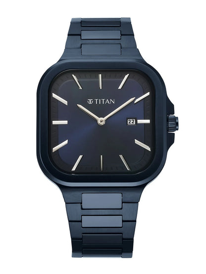 Titan Classique Slim Square Quartz Analog With Blue Dial Watch - NT90176QM01