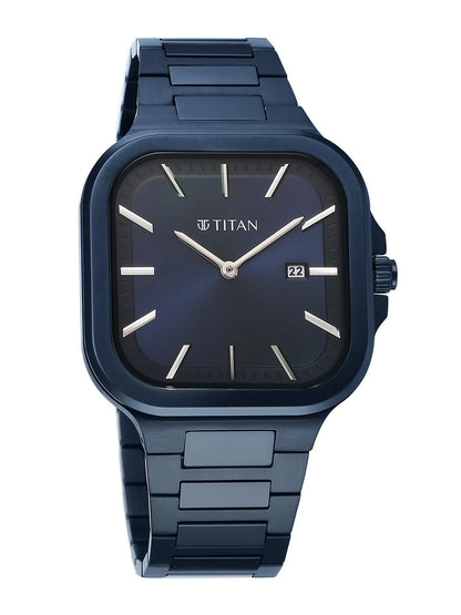 Titan Classique Slim Square Quartz Analog With Blue Dial Watch - NT90176QM01