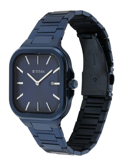 Titan Classique Slim Square Quartz Analog With Blue Dial Watch - NT90176QM01