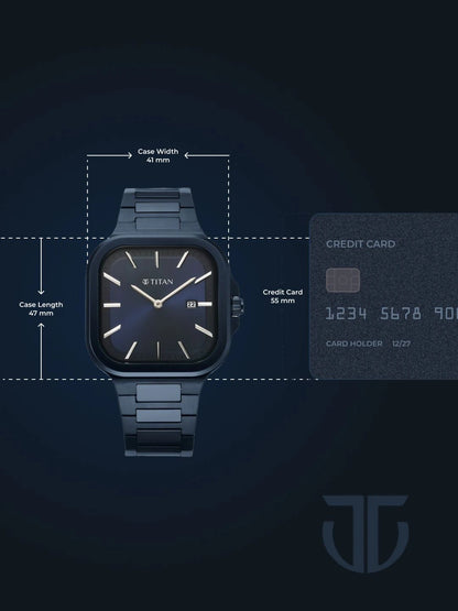 Titan Classique Slim Square Quartz Analog With Blue Dial Watch - NT90176QM01