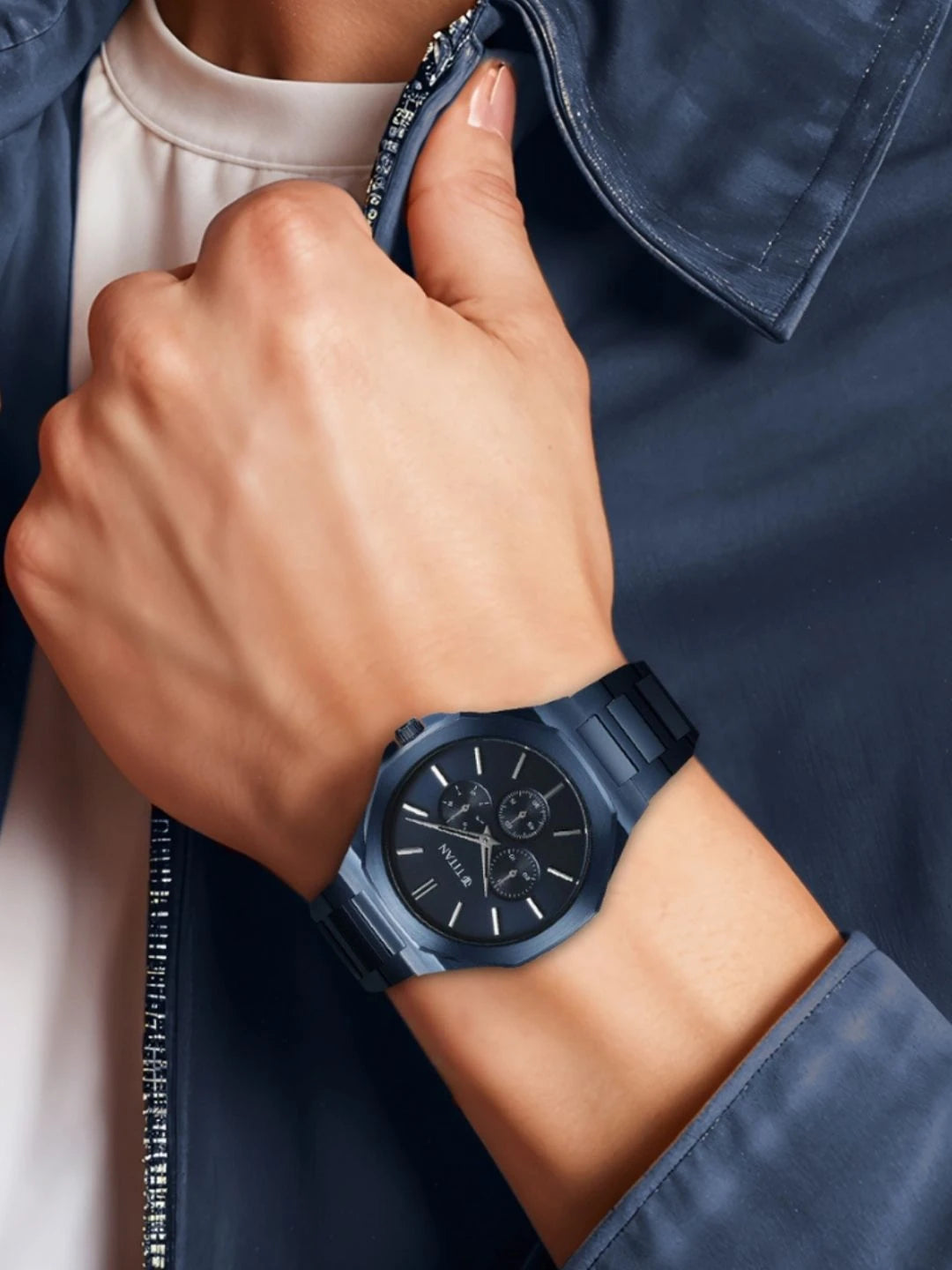 Titan Classic Slim Multifunction Analog With Blue Dial Watch - NT90198QM01