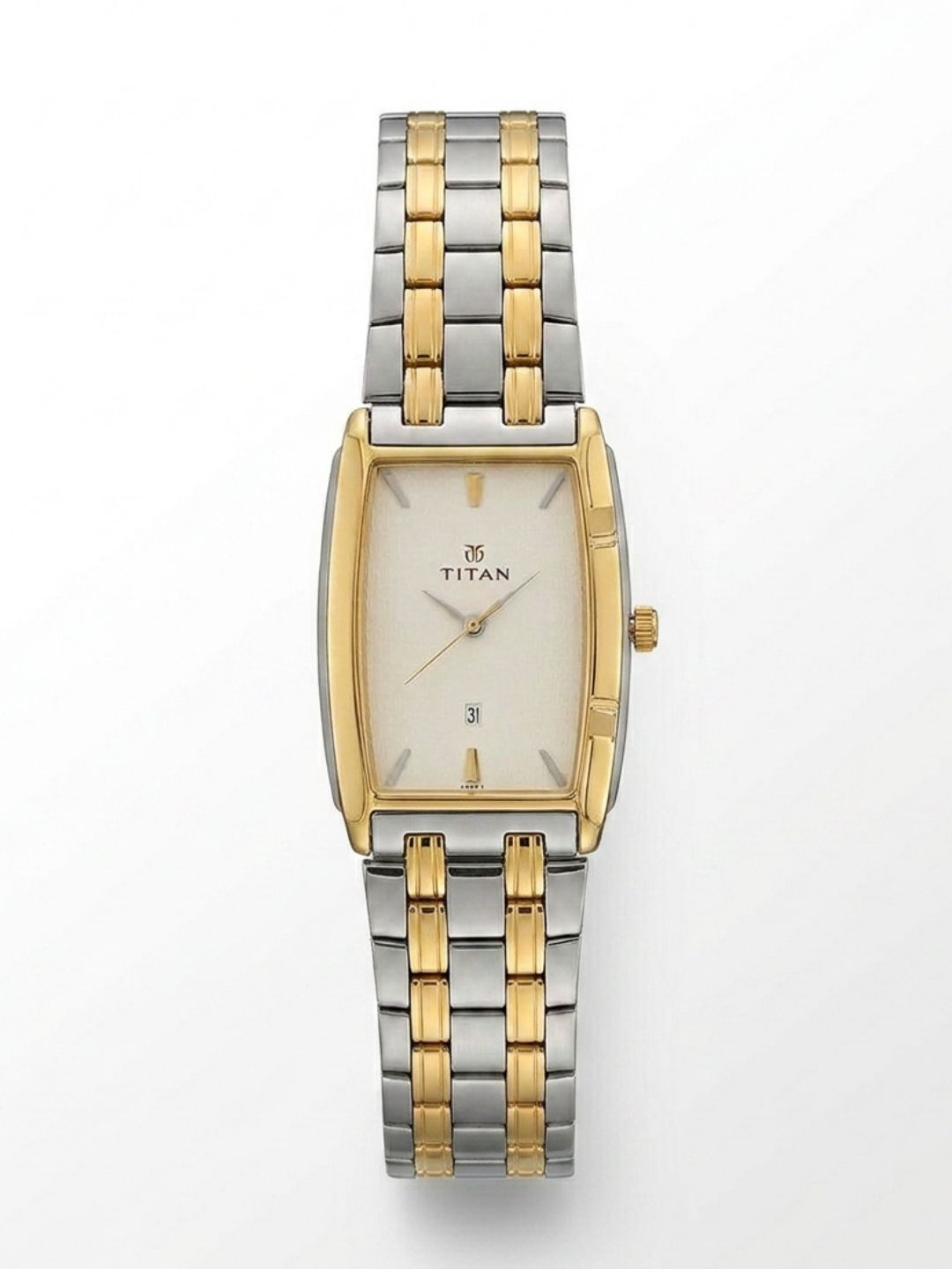 Titan Rectangle Silver Dial Analog Watch With Date Display & Metal Strap - NT9151BM01