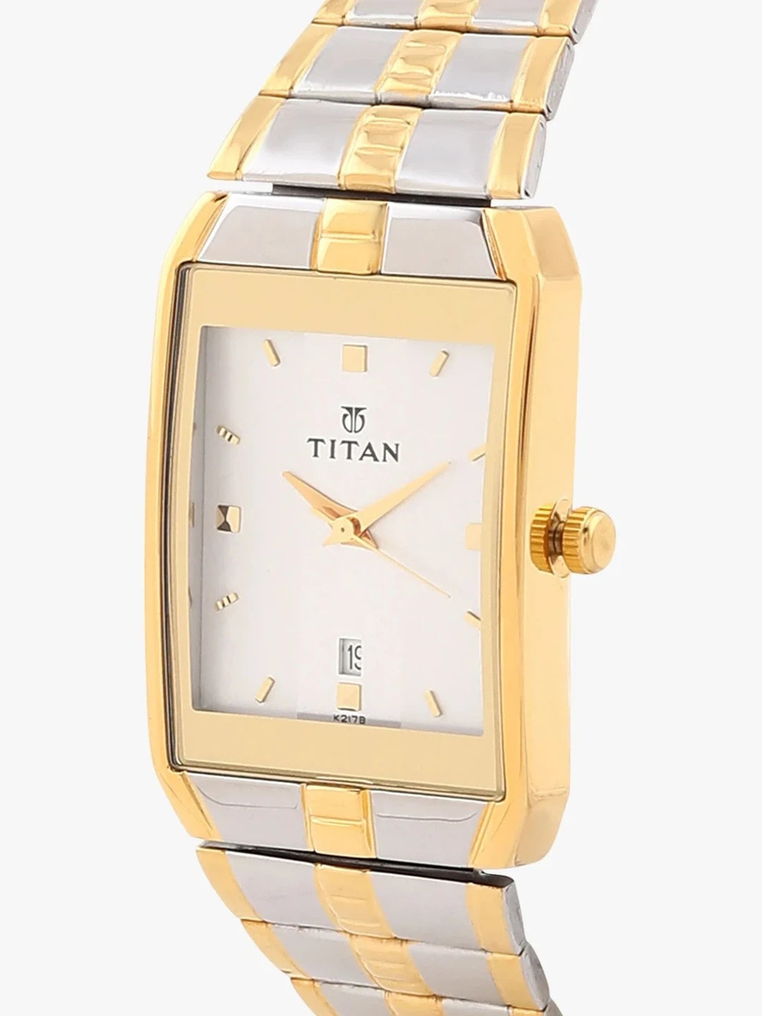 Titan Rectangle Silver Dial Analog Watch With Date Display & Metal Strap  - NT9151BM01
