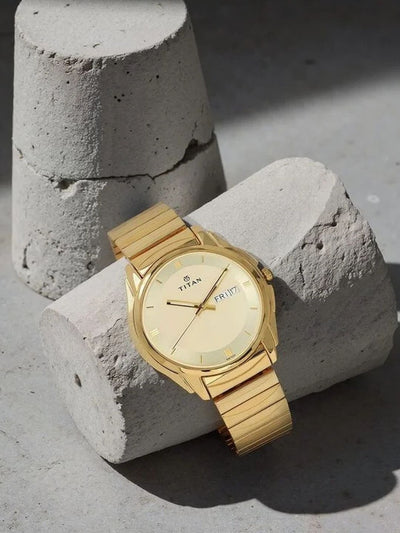 Titan Round Champagne Dial Analog Watch - NU1578YM05