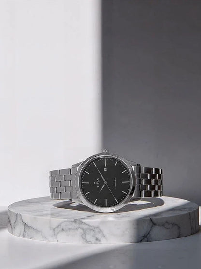 Titan Round Black Dial Analog Watch - NU1584SM04