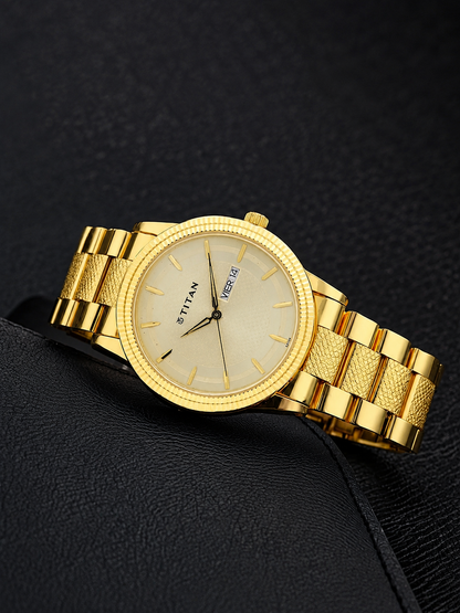 Titan Round Champagne Dial Analog Watch - NU1650YM06