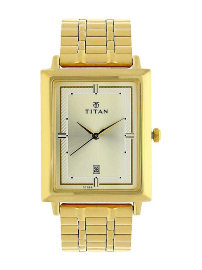 Titan Rectangular Champagne Dial Analog Watch - NU1715YM02