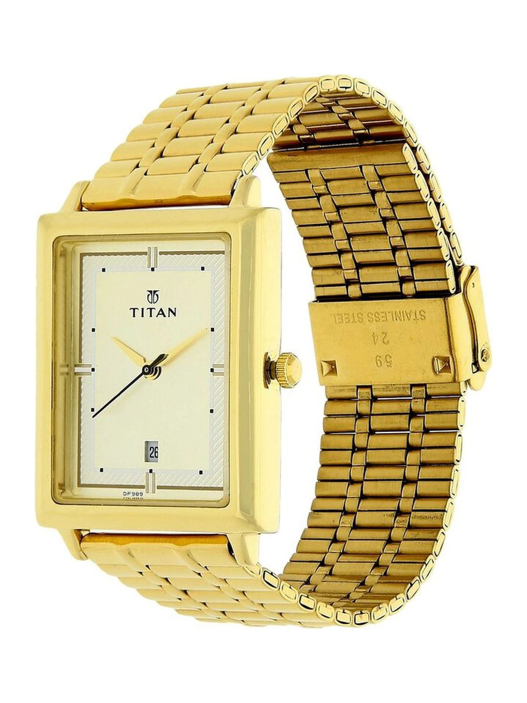 Titan Rectangular Champagne Dial Analog Watch - NU1715YM02