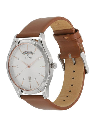 Titan Round White Dial Analog Watch - NU1767SL01