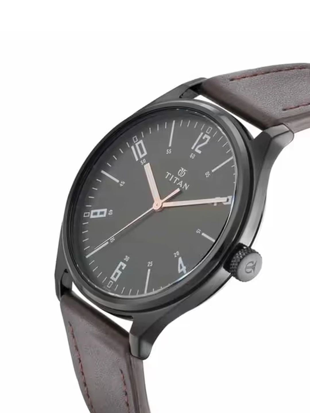 Titan Round Black Dial Analog Watch With Leather Strap  - NU1802NL01