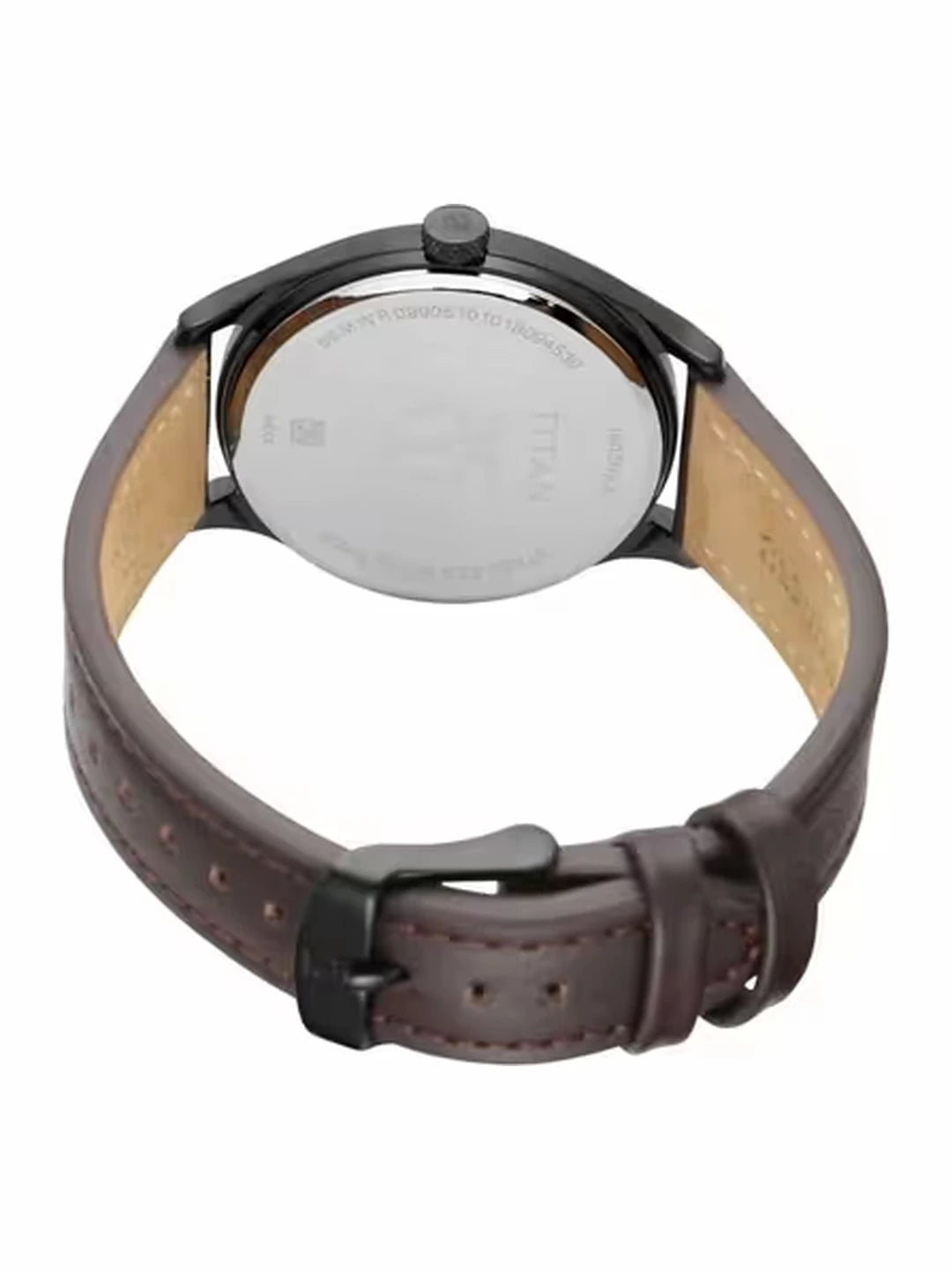 Titan Round Black Dial Analog Watch With Leather Strap - NU1802NL01