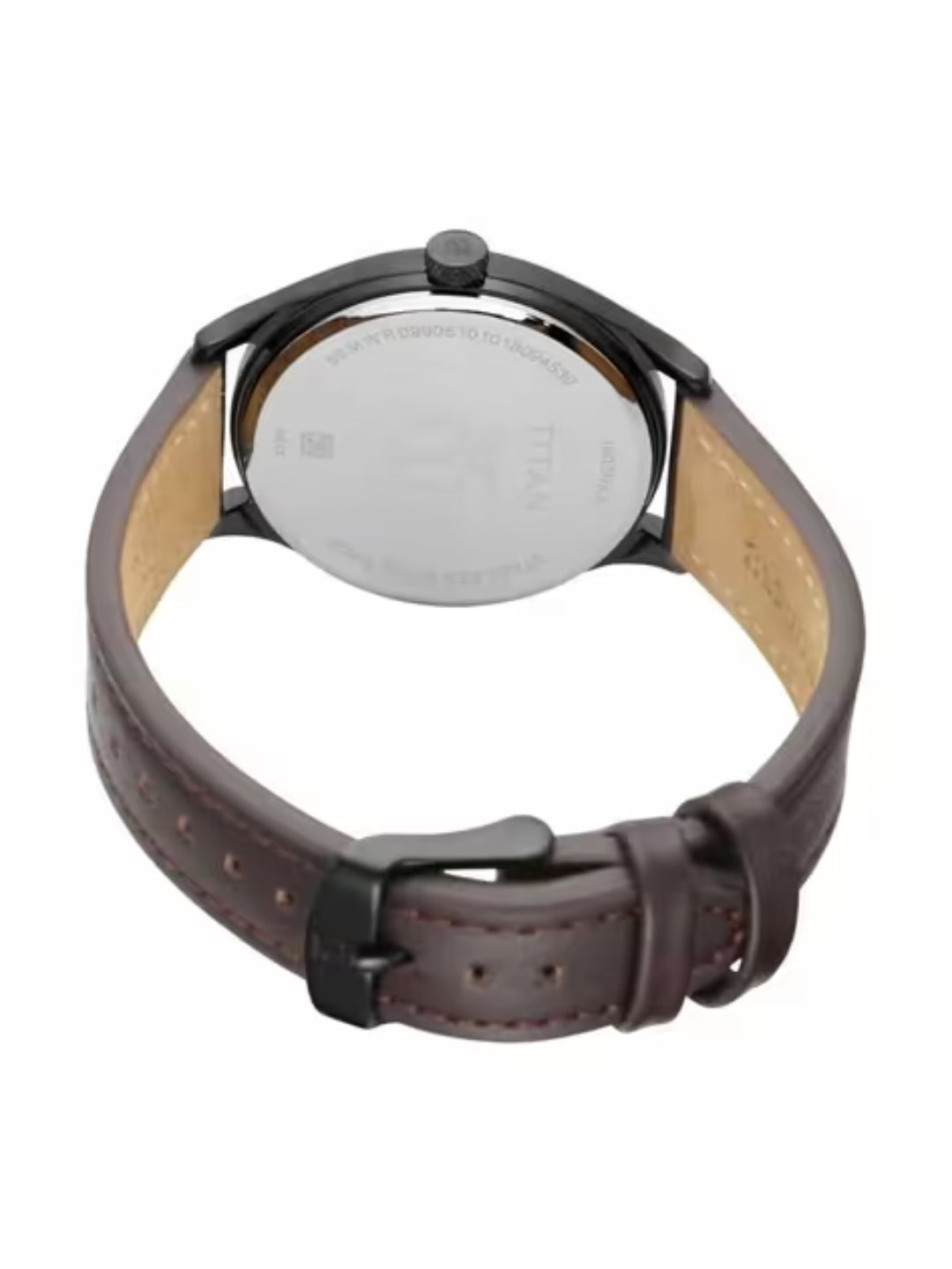 Titan Round Black Dial Analog Watch With Leather Strap  - NU1802NL01
