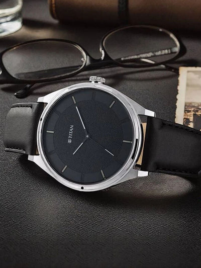 Titan Workwear Round Black Dial Analog Watch - NU1802SL11