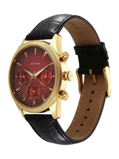 Titan Round Black Dial Analog Watch With Metal Strap - NU1805YL01-MS
