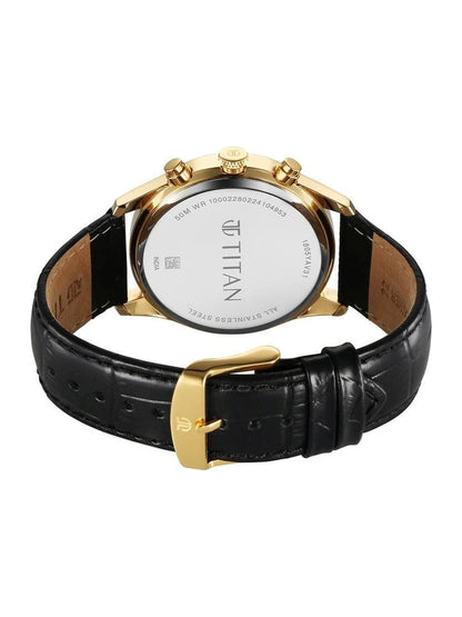 Titan Round Black Dial Analog Watch With Metal Strap - NU1805YL01-MS