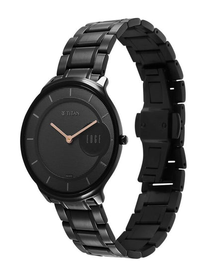Titan Edge Round Black Dial Analog Watch - NU1843NM03