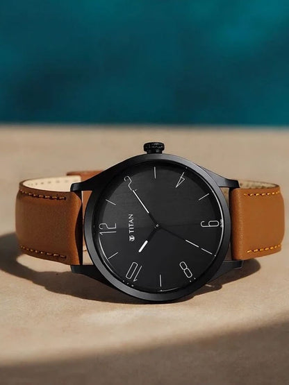 Titan Round Black Dial Analog Watch - NU1865NL01