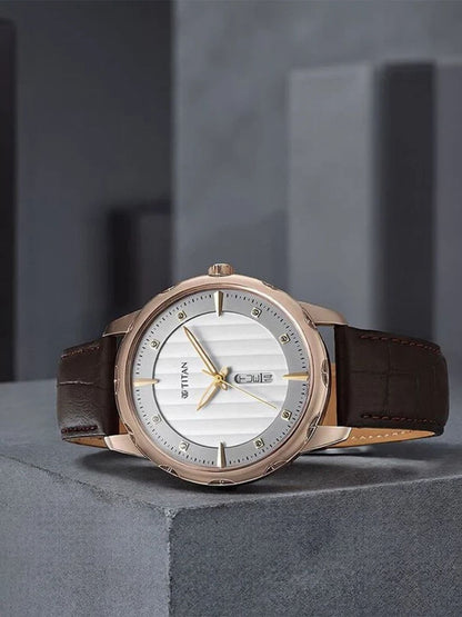 Titan Round White Dial Analog Watch - NU1875QL01
