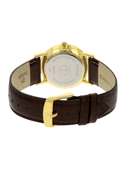 Titan Round White Dial Analog Watch With Date Display & Leather Strap - NU9162YL01-MS