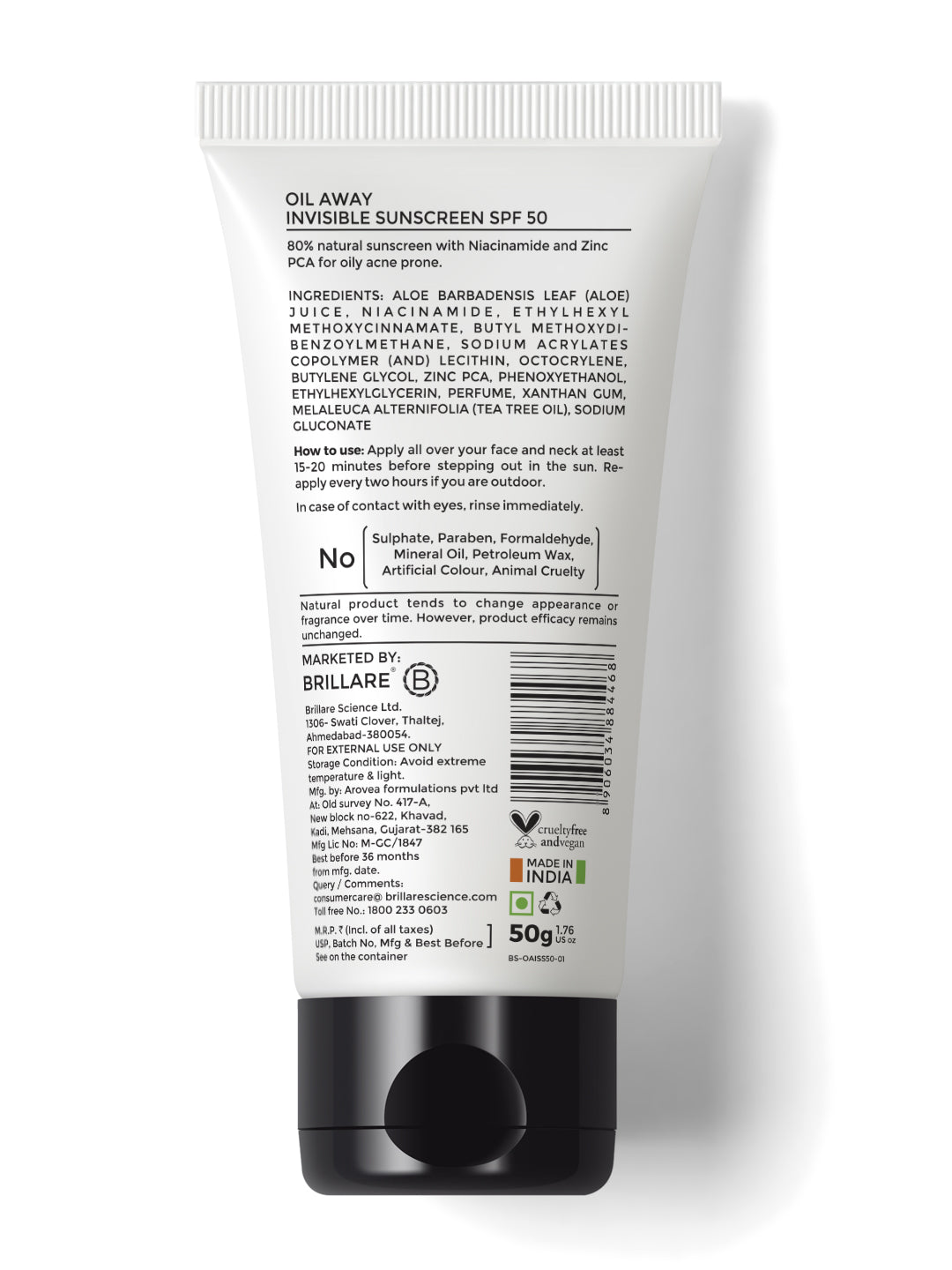 Brillare Oil Away Invisible  Sunscreen SPF 50 (50g)